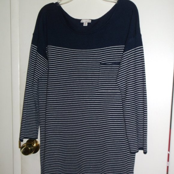 GAP Navy/White Cashmere poly Blend stripe tunic Sweater M - Picture 1 of 8